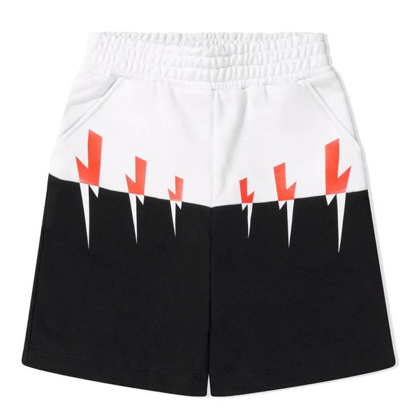 Boys Black & White Color Block Lightning Bolt Shorts