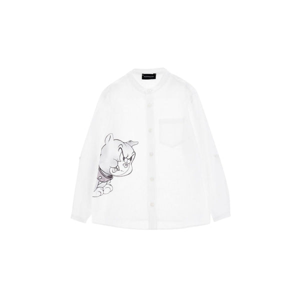 Boys White Spike Linen Shirt