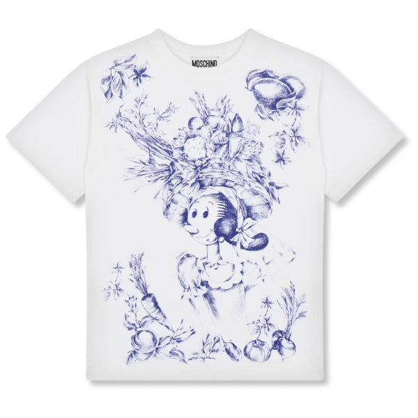 Girls White Olivia-Print Cotton T-shirt
