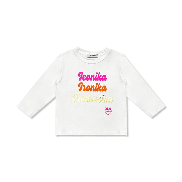 Girls White Full-Sleeves Cotton T-Shirt