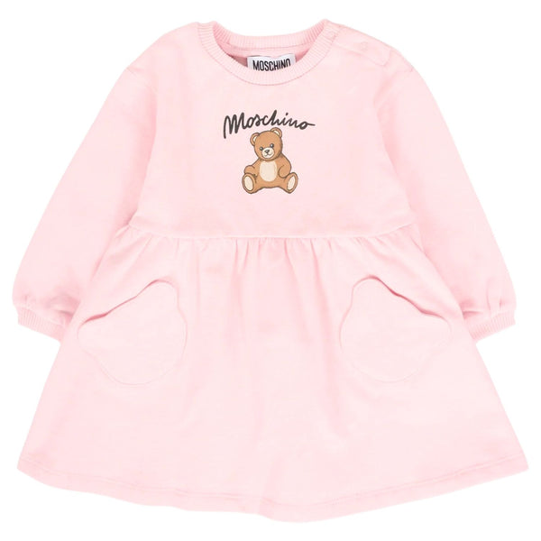 Baby Girls Pink Teddy Bear Logo-Print Dress