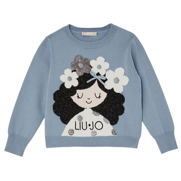Baby Girls Blue Floral Knitted Sweatshirts