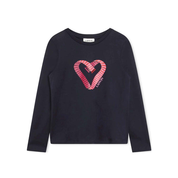 Girls Navy Blue Logo Print Full Sleeves T-Shirt