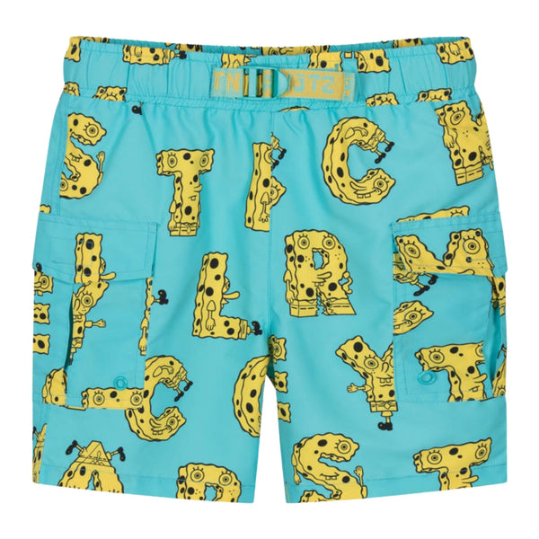 Boys Aqua Blue SpongeBob Logo Swimshorts