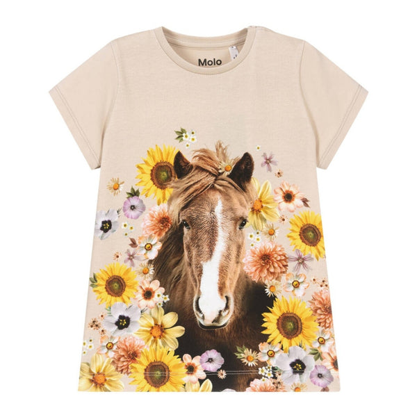 Girls Beige Horse Print T-Shirt