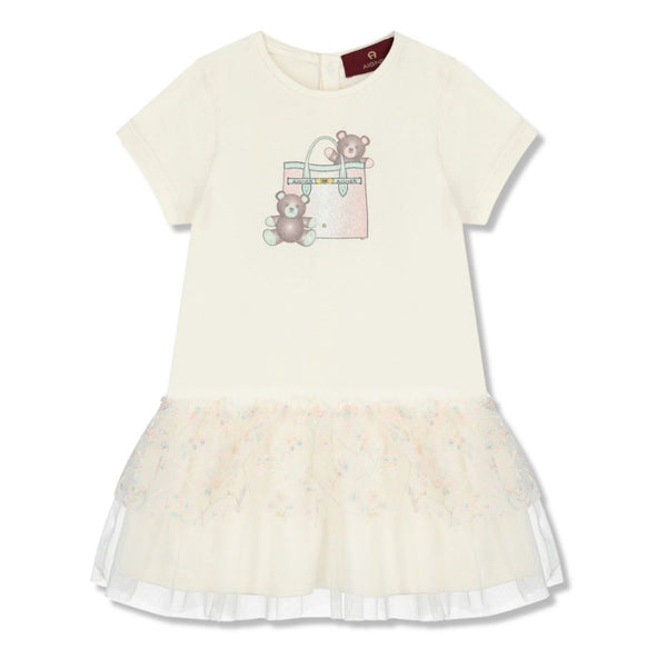 Baby Girls Ivory Cotton Handbag-Print Dress
