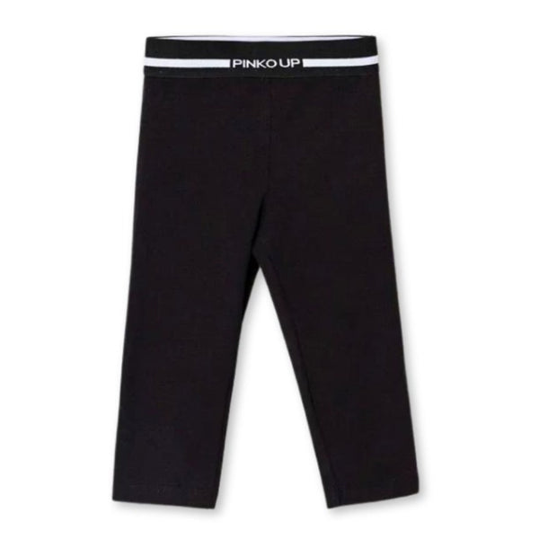 Girls Black Logo Waste Leggings