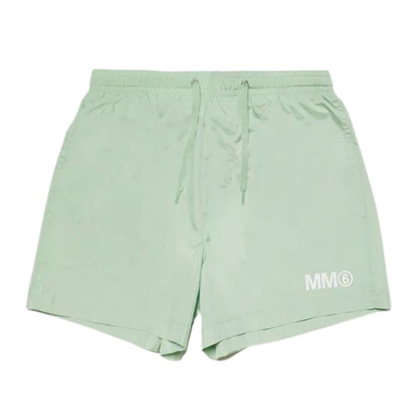 Boys Pastel Green Logo-Print Swim Shorts