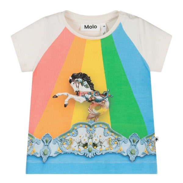 Baby Girls Ivory Cotton Rainbow Carousel T-Shirt