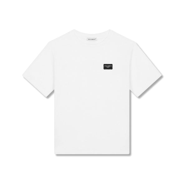 Boys White Jersey T-Shirt With Logo Tag