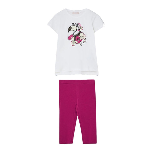 Girls White & Pink Cotton Legging Set