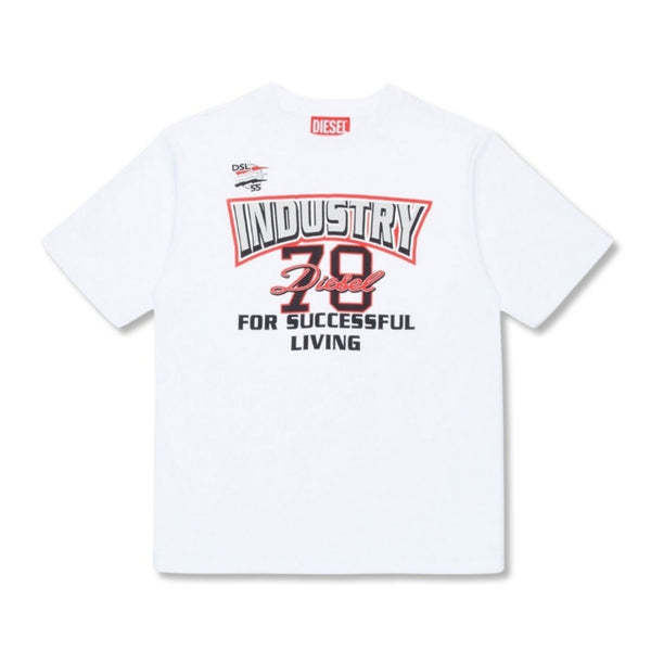 Boys White Slogan-Print Cotton T-shirt