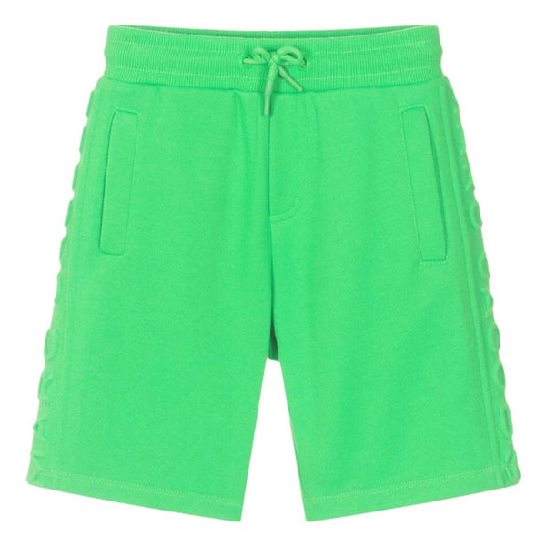 Unisex Neon Green Embossed Cotton Shorts