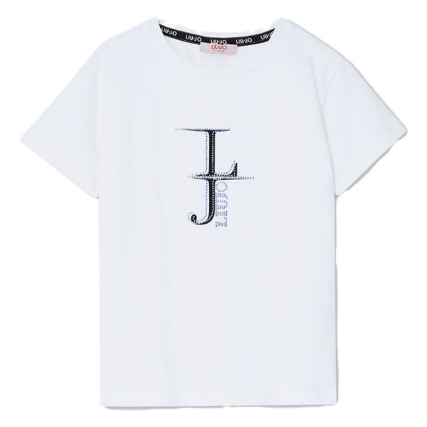 Girls White Cotton Logo T-Shirt