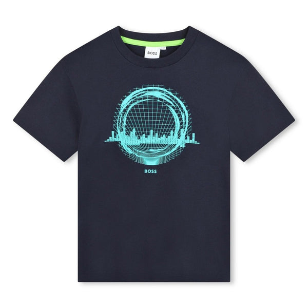 Boys Navy Blue Graphic-Print T-Shirt