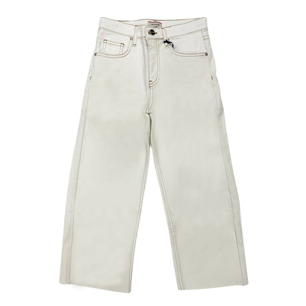 Girl White Cotton Logo Denim Jeans