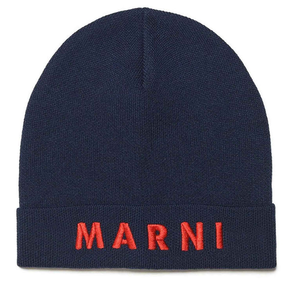 Kids Navy Blue Wool-Blend Beanie Cap