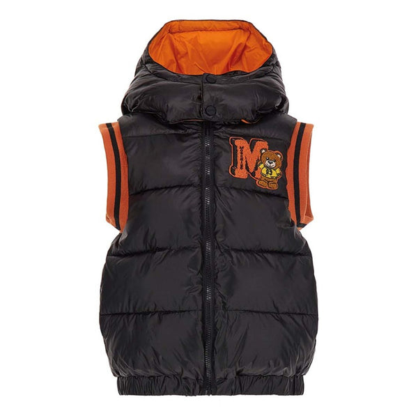 Black Logo Puffer Hoddie Vest