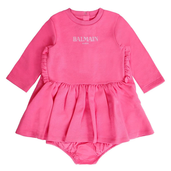 Baby Girls Pink Logo-Print Dress With Bloomer