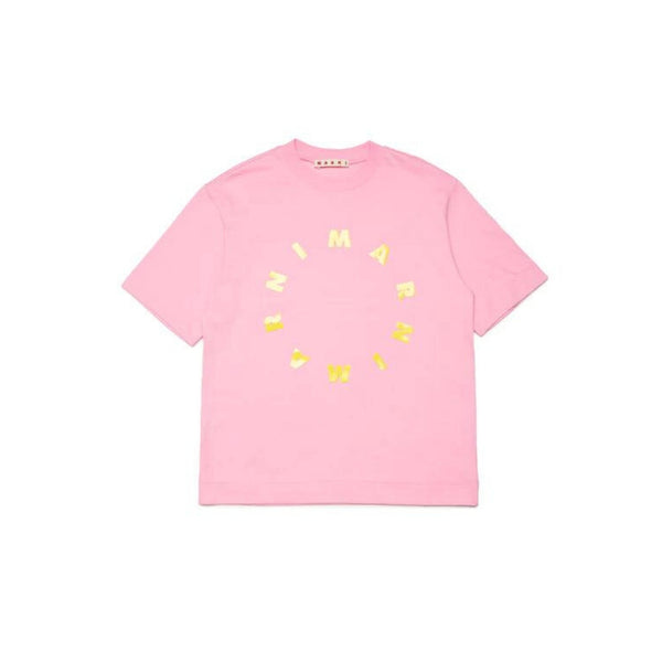 Girls Pink Round Logo-Print T-Shirt