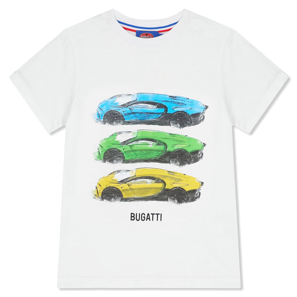 Boys White Sports Car-Print T-Shirt