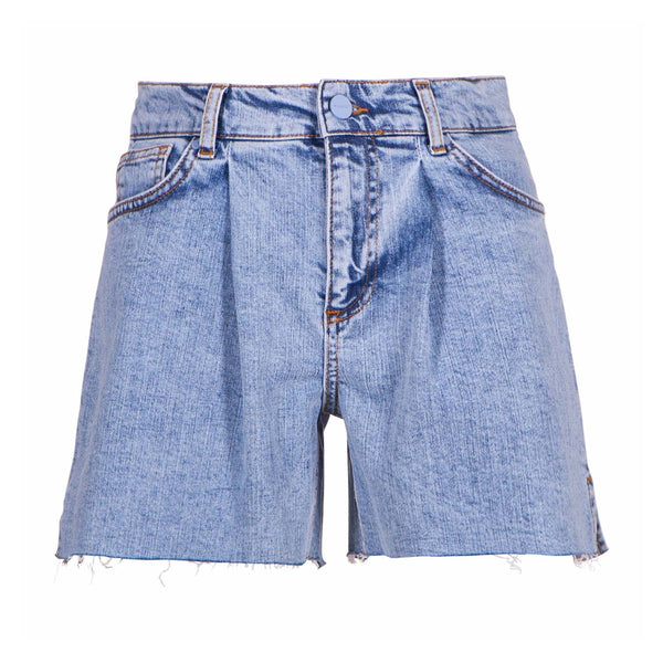 Blue Denim Shorts With Front Pleates
