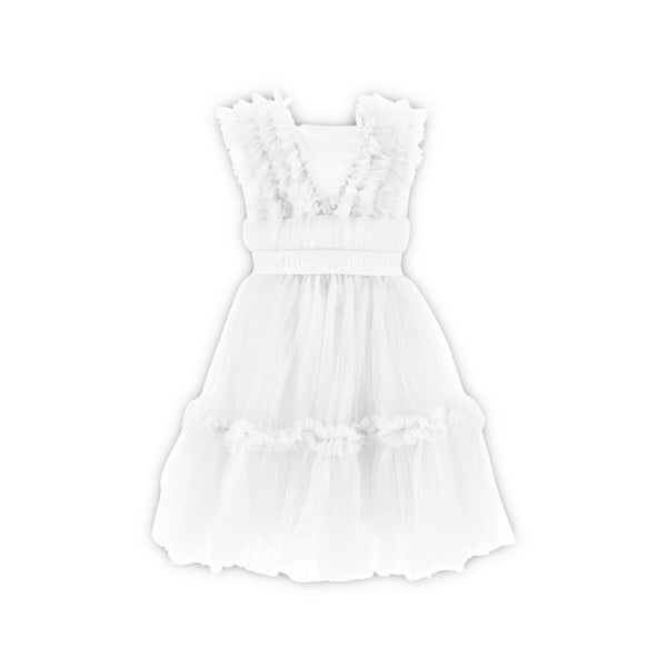 Girls White Tulle Ruffle Dress