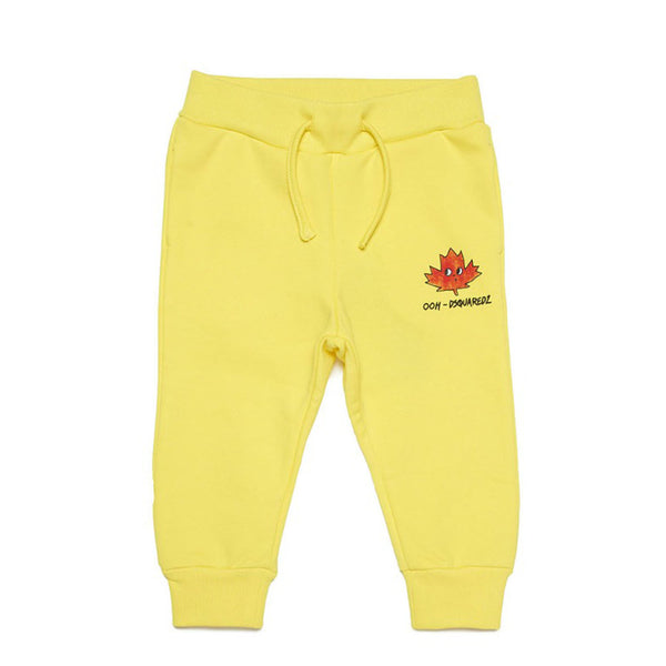 Kids Yellow Logo Print Cotton Trouser