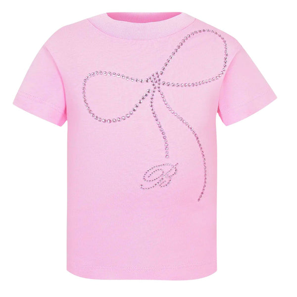Girls Pink Rhinenstone Bow T-Shirts