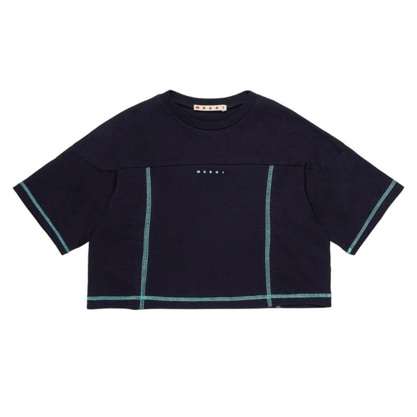 Girls Navy Blue Cropped T-Shirt