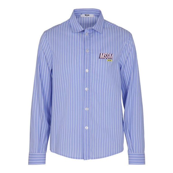 Boys Blue Logo Print Striped Shirt