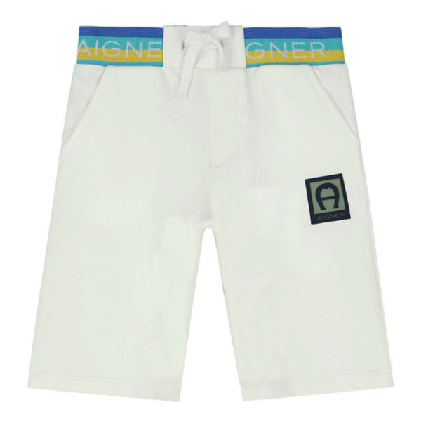 Boys White Cotton Logo Shorts