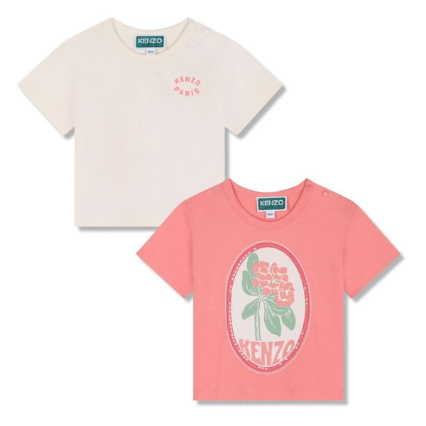 Baby Girls Ivory & Pink Cotton T-Shirts (2 Pack)