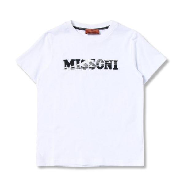 Boys White Logo Print Cotton T-Shirt