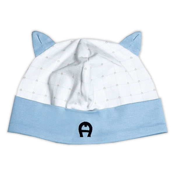 Baby Unisex White & Blue Cotton Hat