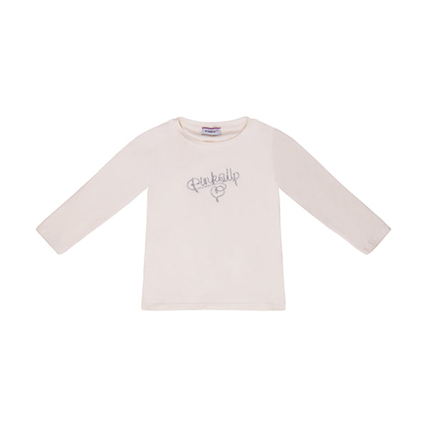 Girls Cream Embroidery Logo T-Shirt