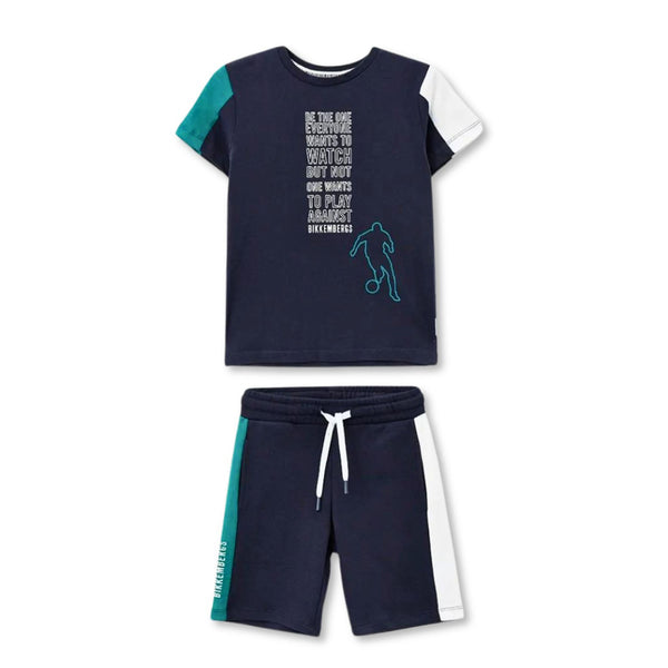 Boys Navy Blue Logo-Print Shorts Set