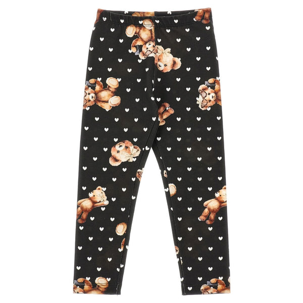 Girls Blue Teddy-Bear Print Leggings