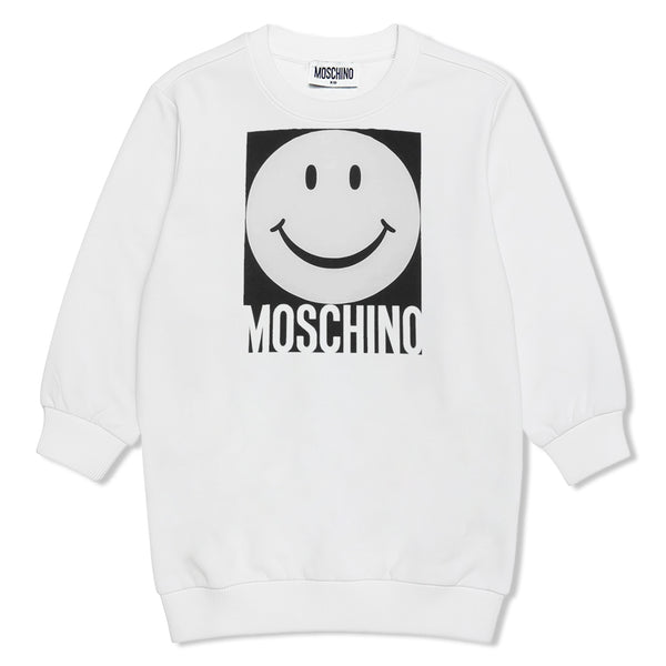 Girls White Smiley-Print Dress