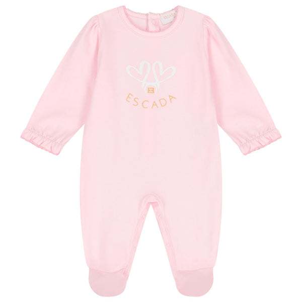 Baby Girls Pink Logo-Print Rompers