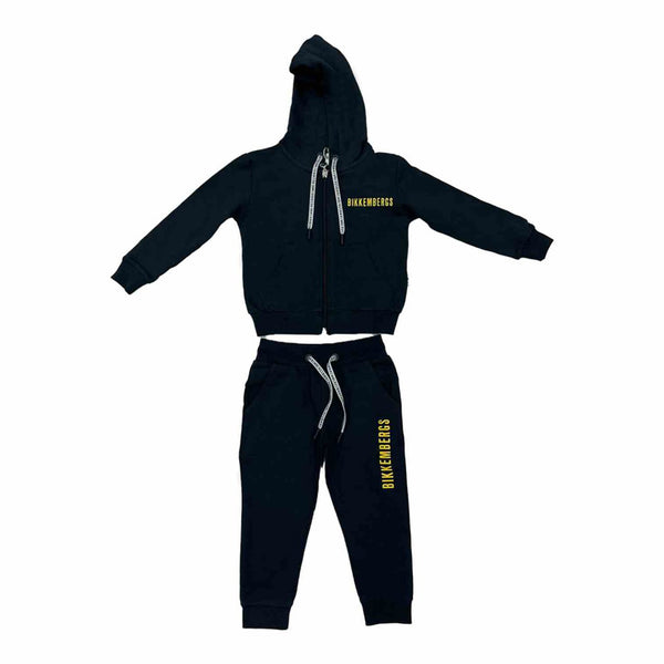 Boys Black Cotton Hoodie Tracksuit