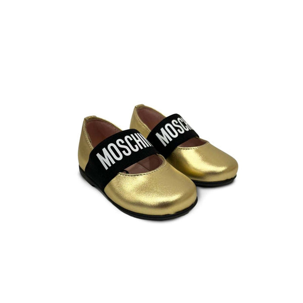 Baby Girls Gold Leather Logo Shoes