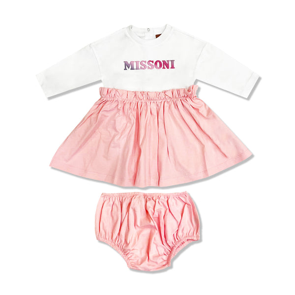 Baby Girls White & Pink Logo-Print Dress