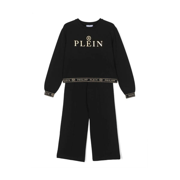Girls Black Logo-Print Tracksuit Set