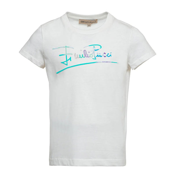 Girls White Cotton T-shirt With Contrast Signature
