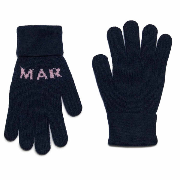 Kids Navy Blue Wool-Blend Logo Gloves