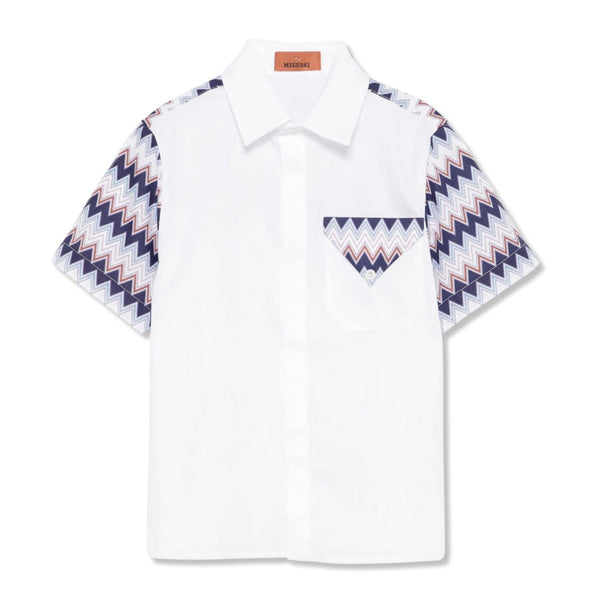 Boy White Zigzag-Print Cotton Shirt