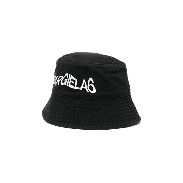 Girls Black Logo Print Cotton Hat
