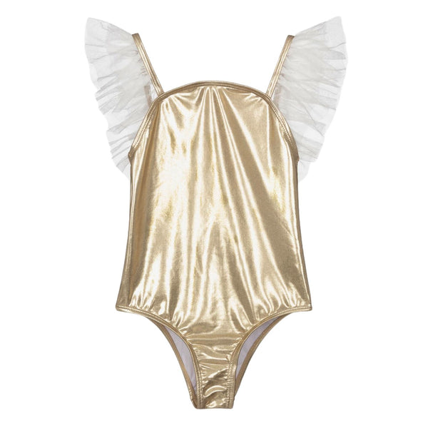 Girls Metallic Gold & Tulle Swimsuit