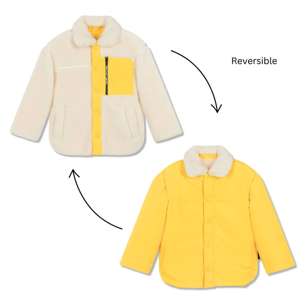 Unisex Ivory & Yellow Reversible Sherpa Fleece Jacket
